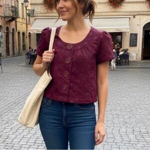 Vintage Xhilaration Burgundy Polka Dot Blouse